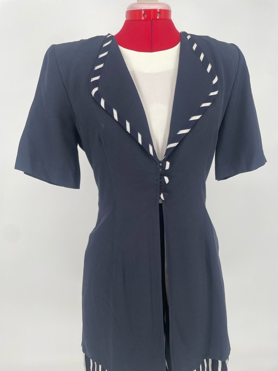 1980s Navy & White Nautical Striped Shorts Romper J.S.J. Petites Back Waist Tie - Picture 5 of 12